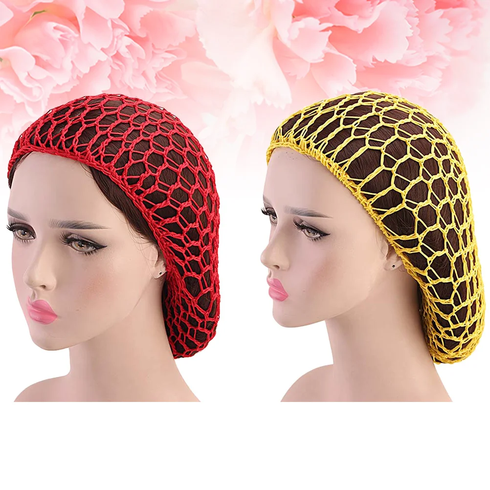 2 pçs durável net dormir chapéu protetor de cabelo elástico vermelho amarelo cada cor longo dormir chapéu net protetor de cabelo