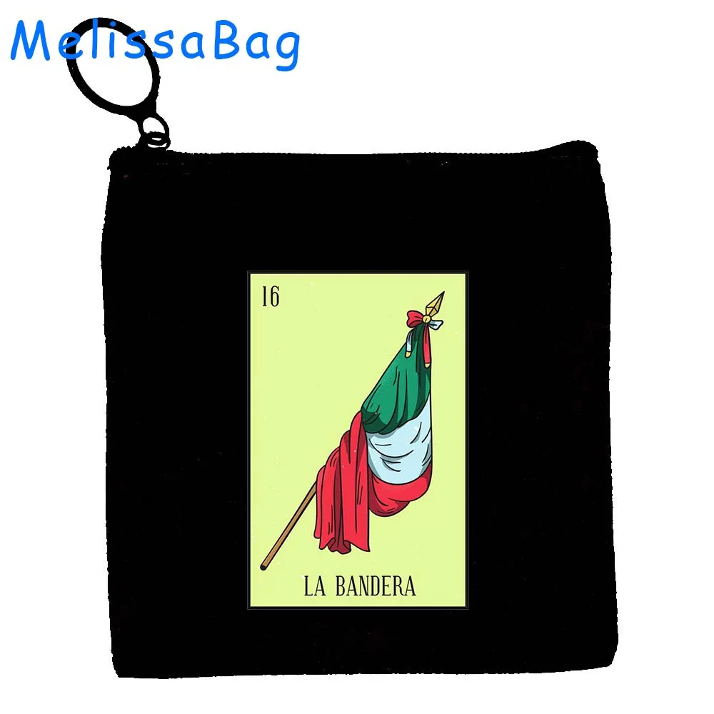 Mexico El Catrin Muertos Tarot BANDERA ESTRELLA SIRENA ROSA Loteria Card Mexican LOTTERY Canvas Coin Purse Key Case Wallet Pouch