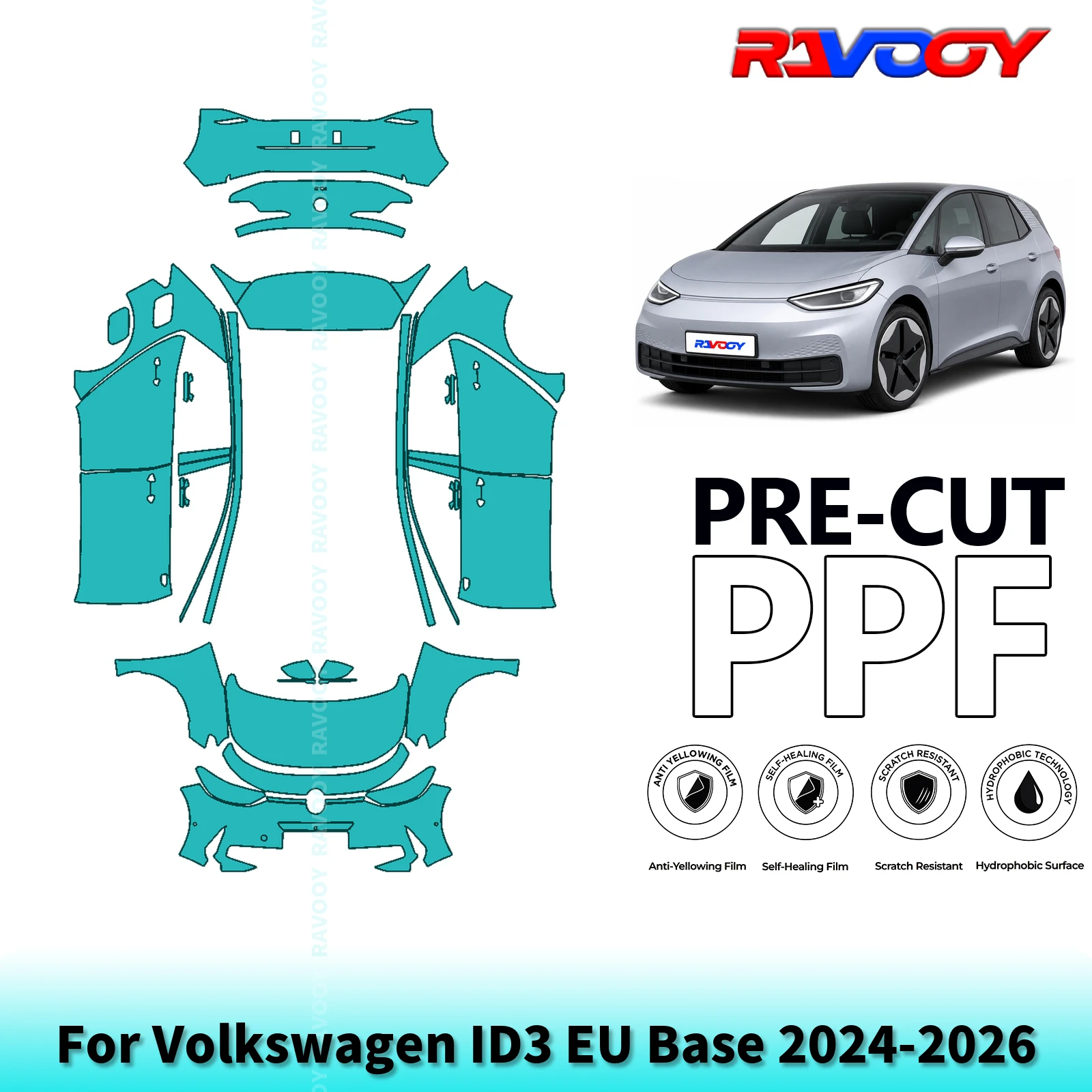 For Volkswagen ID3 EU Base 2024-2026 Full Body 8.5Mil Pre-Cut Paint Protection Film PPF Stone Chip Kit Clear/Matte/Black Options