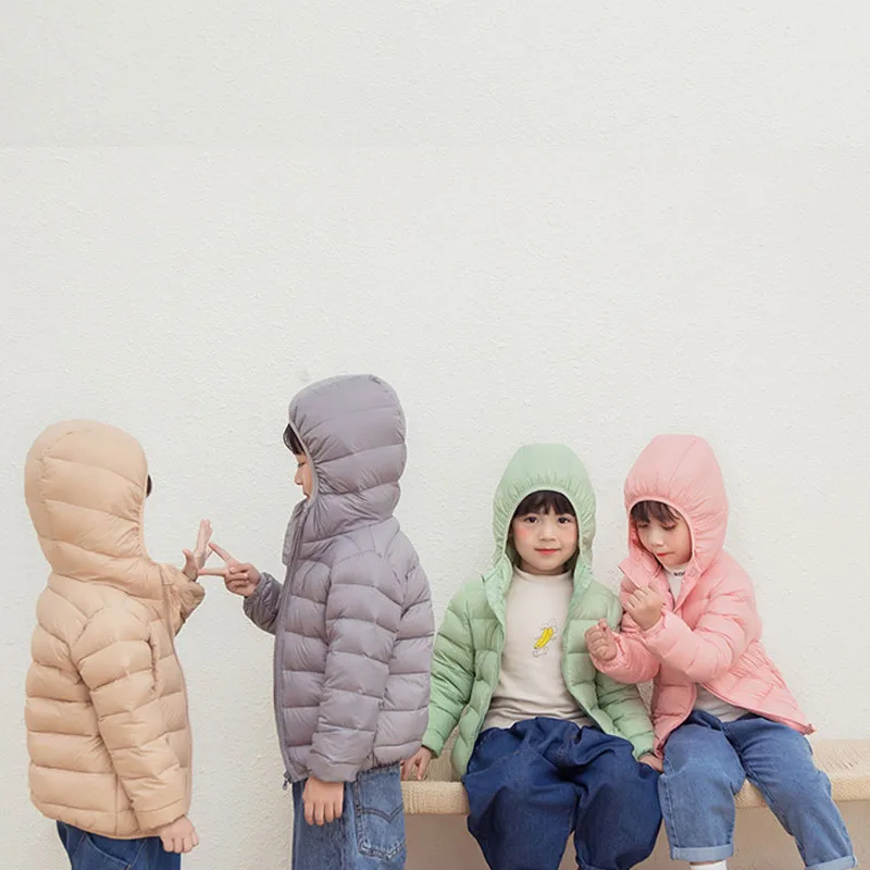 가을 겨울 소년 소녀 패딩 재킷 순수한 색상 코트 따뜻한 두꺼운 후드 재킷 편안한 4-12 세 어린이 의류