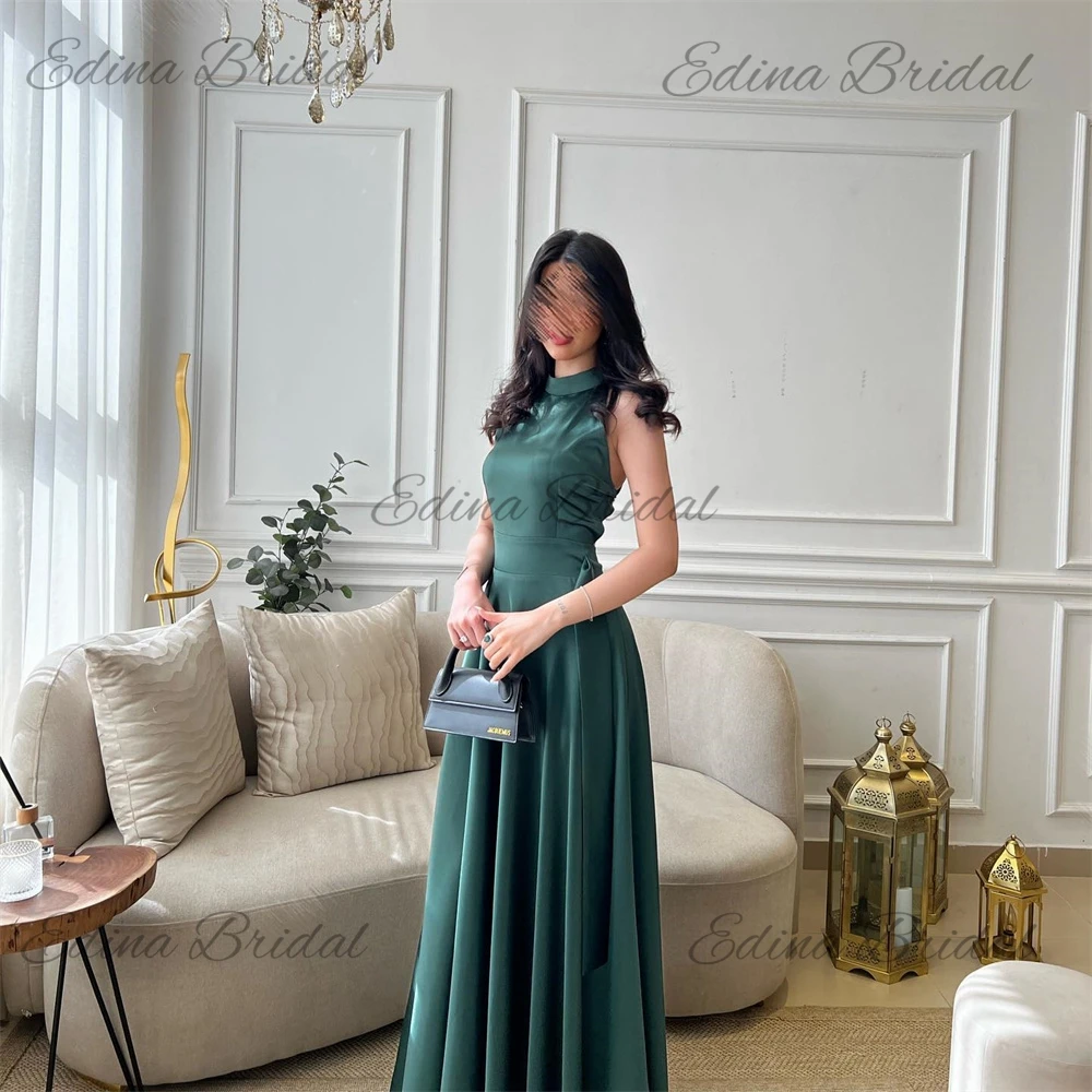 A-line Sleeveless Pleat High Prom Gown Hollow Out Solid Color Elegant Evening Party Dresses for Women فساتين سهرة فخمه