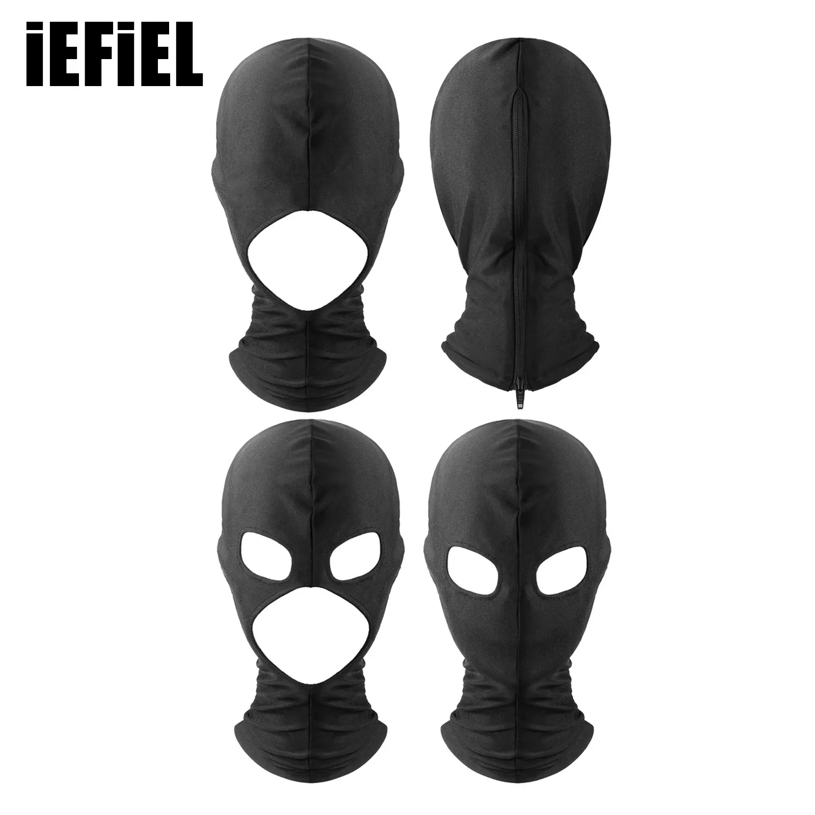 Adult Elastic Head Mask Open Mouth Eye Glued Head Cover Bondage Headgear for Couples Sexy Black Slave Restraint Hood