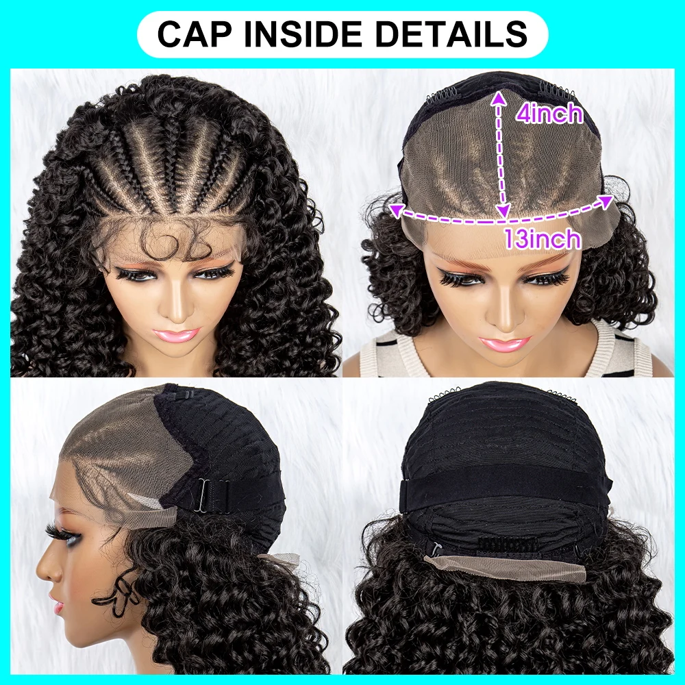 Braided Wigs สังเคราะห์ลูกไม้ด้านหน้าวิกผมถักกับลูกผมสำหรับวิกผมหญิงสีดำ Kinky Curly Hair Wigs Curly Bob วิกผม