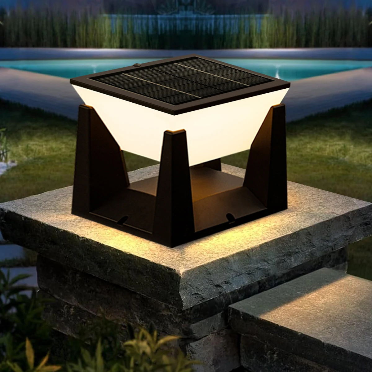 3‑Size Solar Column Light IP65 Waterproof Adjustable Brightness Outdoor Solar Post Cap Lamp Garden Fence Yard Landscape Lighting