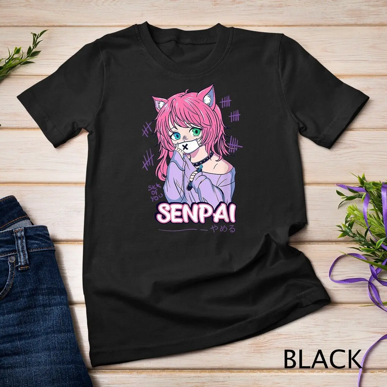 kawaii Anime Neko Girl Shirt - Pastel goth Menhera Sick Unisex T-shirt