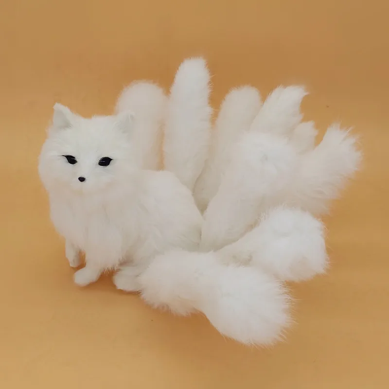 Large 35x18cm Simulation Fox Model Plastic&Furs FOX With Nine Tails Handicraft Miniatures Prop Home Decoration Gift A0552