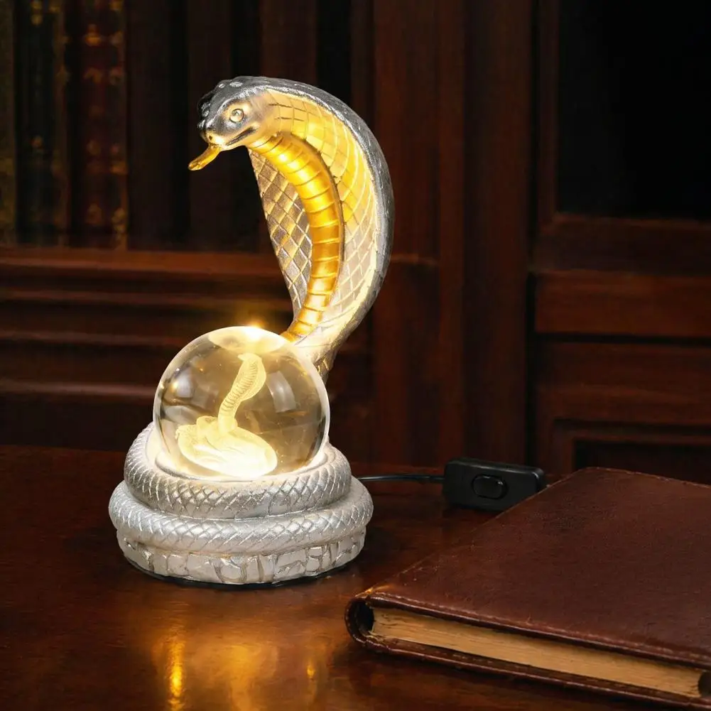 Unique Birthday Gifts Snake Shaped Resin Desk Lamp Led Rgb Color Changing Table Light Faux Ball Night Lamp for Bedroom Office
