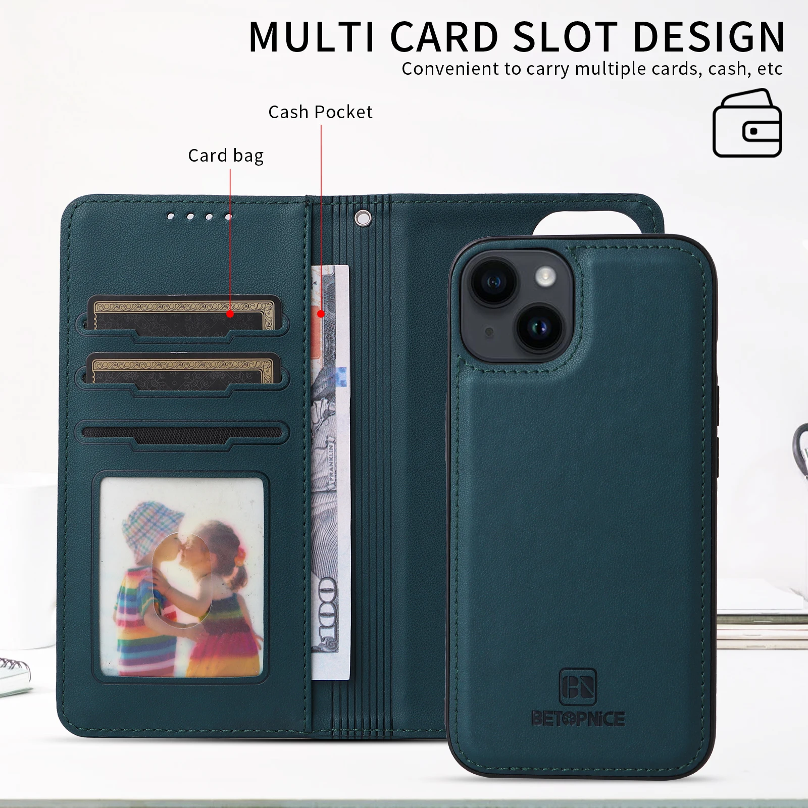 2 في 1 محفظة جلدية مغناطيسية قابلة للفصل لهاتف آيفون 17 16 15 14 13 12 11 Mini Pro XR XS Max Air 8 7 6 Plus غلاف الكتاب