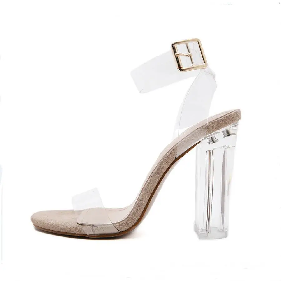 Clear Heels Sandals Women PVC Transparent Heels Summer Shoes Woman Party Suede Ankle Strappy Sandalias Mujer 2022 Female Sandals