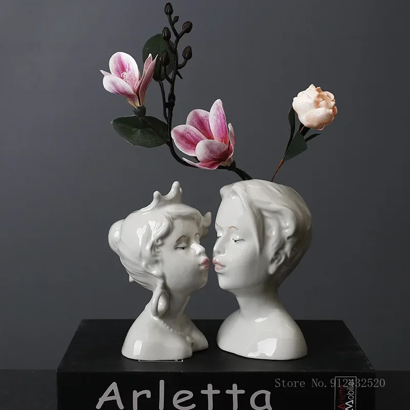 Nordic style ceramic vase for boy and girl, crafts, wedding decoration, black and white, home, living room, bedroom, creative