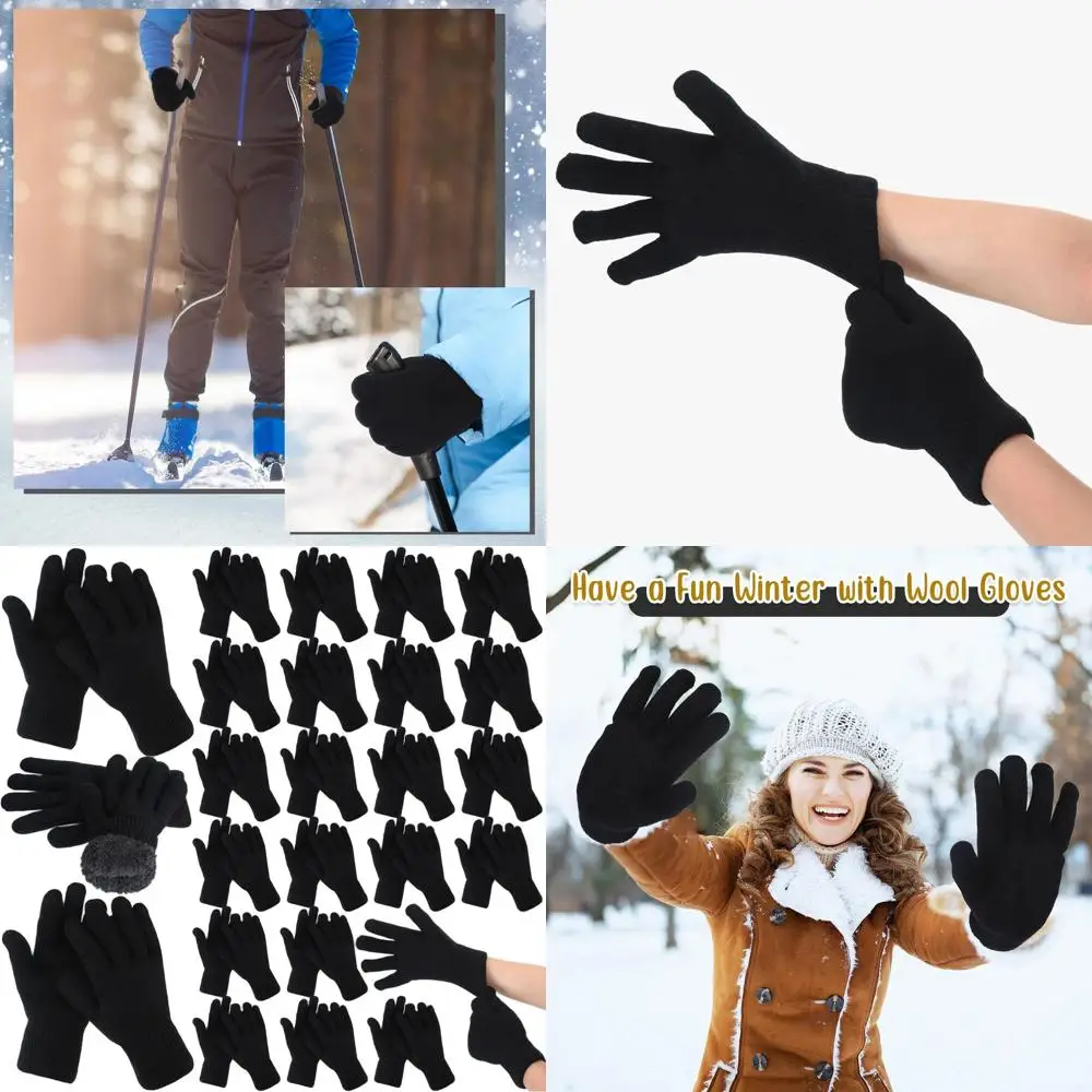

Panitay 24 Pairs Winter Wool Knit Fleece Lined Gloves Adult Winter Knitted Wool Stretchy Gloves Full Fingers for Cold Weather Me