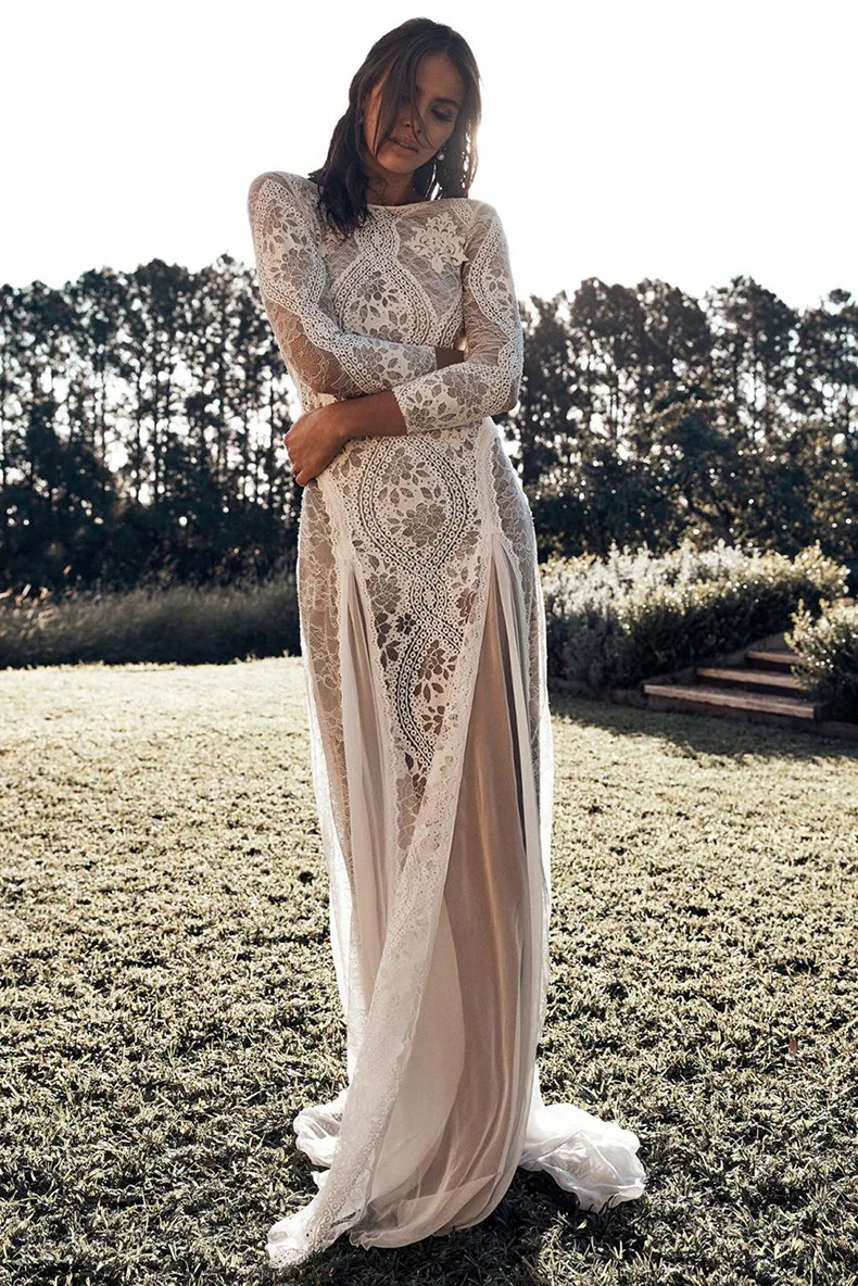 Sexy Mermaid Lace Wedding Dress 2026 Scoop Long Sleeves Backless Beach Boho Bridal Bride Party Gowns Garden Vestidos De Novia