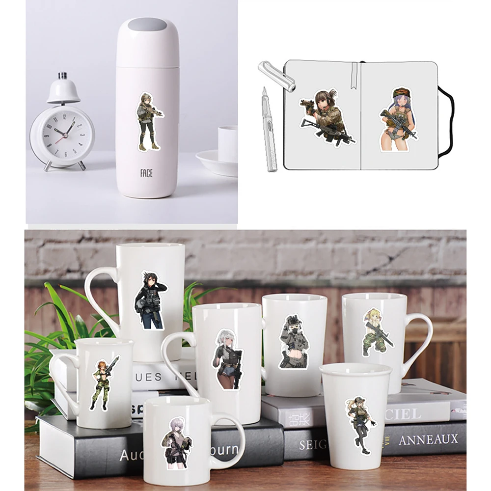 10/30/50PCS Cute Camouflage adesivi soldato femminile Cool Cartoon Graffiti decalcomanie fai da te telefono bagagli auto Laptop Sticker giocattoli