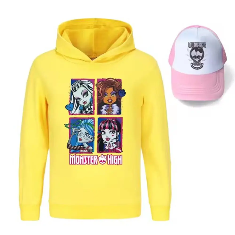 Carnaval monster High Clothes Kids Student Hoodie Baby Girls Hoody Sweaters Boys Long Sleeve Coats Children's Clothing+hat