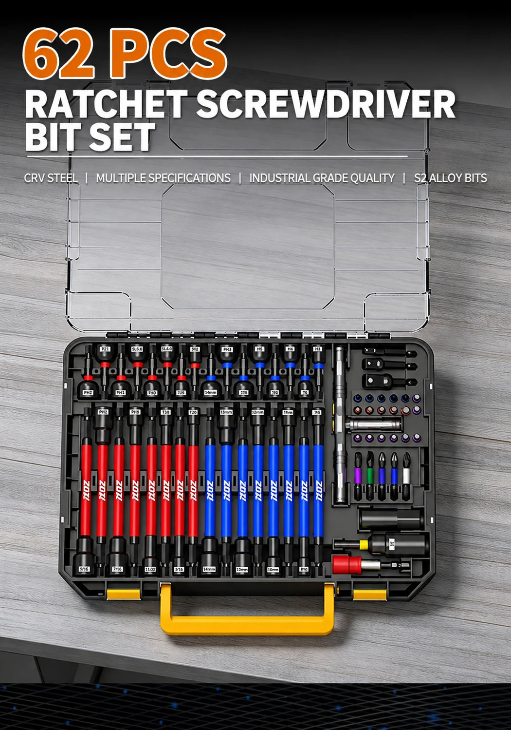 62/80 PCS Ratchet Screwdriver Socket Set Magnetic Impact Nut Driver Bits Auto Repair Tool Kit with Storage Case