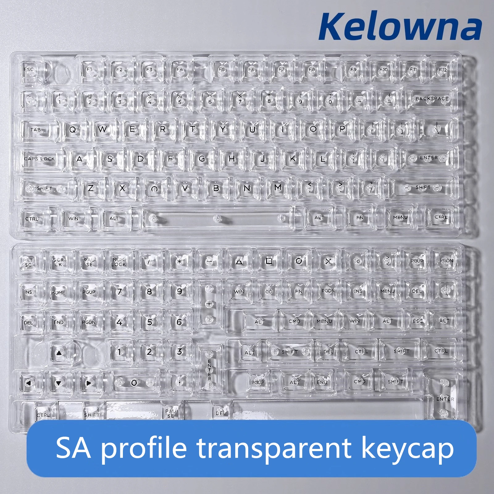 143 Keys/set Kelowna SA KSA Profile Full Transparent Keycaps Crystal Backlit Key Caps For 64 84 96 104 Mechanical Keyboard