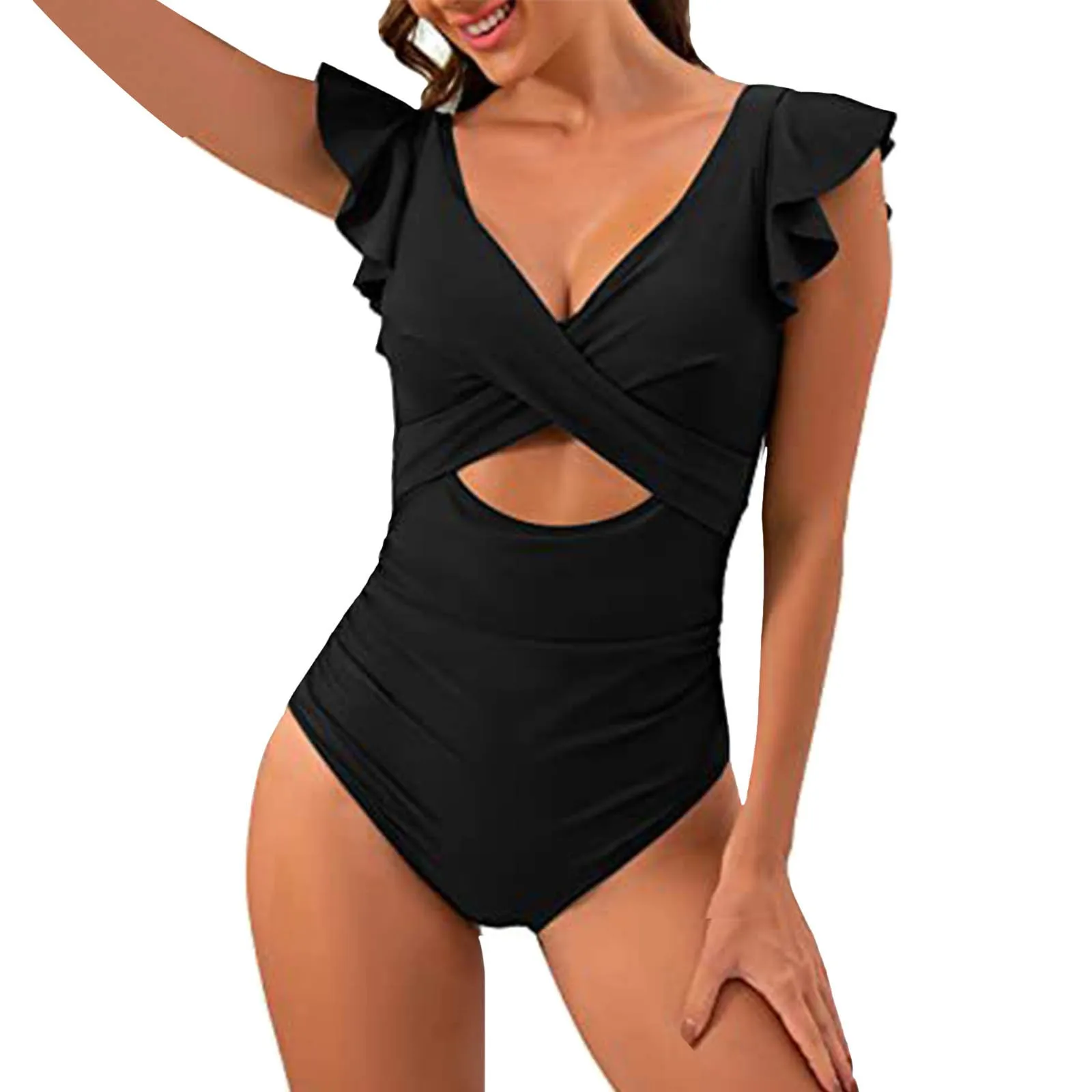 

Summer Women Swimsuit Stylish One-piece Swimsuits for Women with V-neck Tummy Control High Waist Female Beach Pool Monokinis