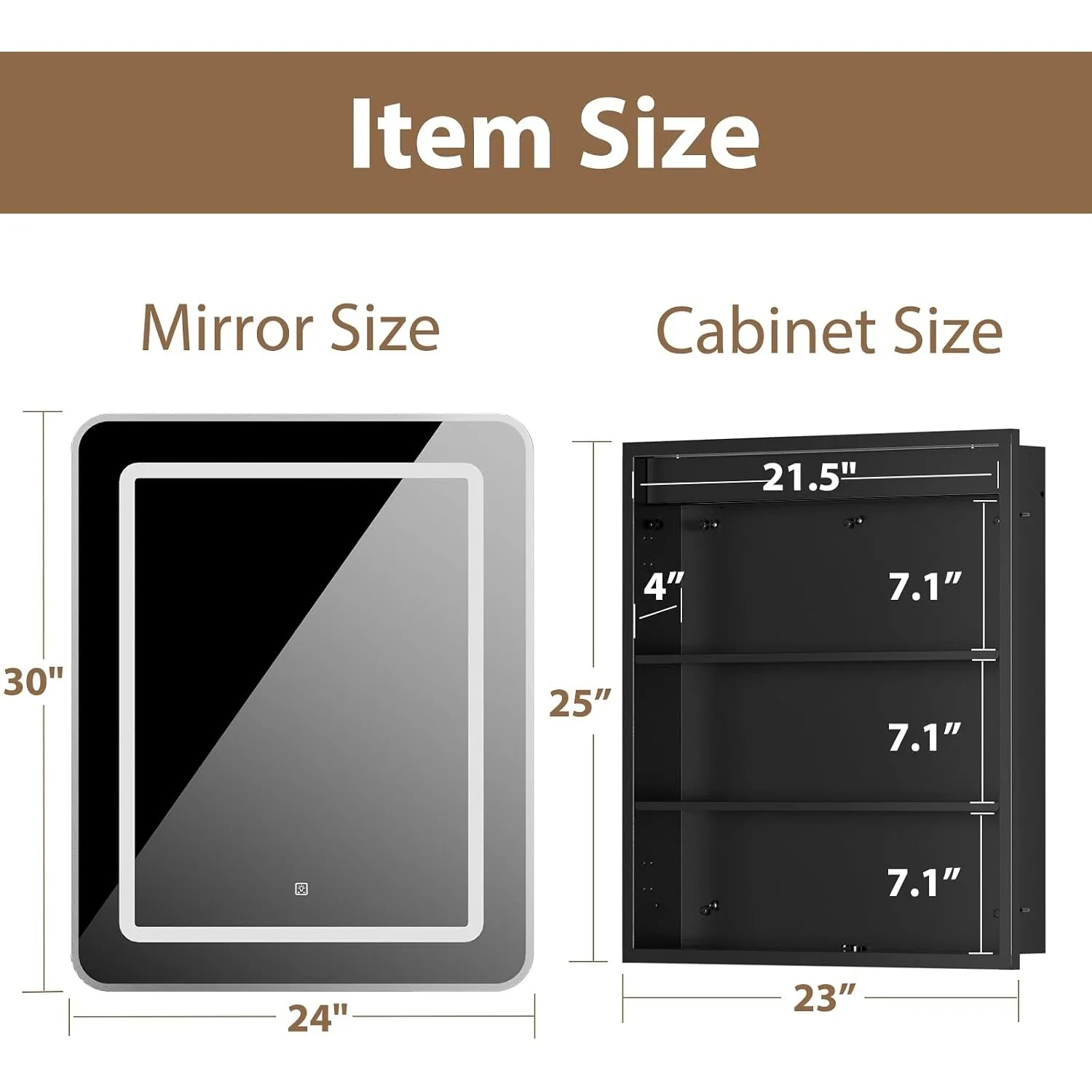 Led Medicine Cabinet with Mirror, Bathroom Vanity Mirror Cabinet with Shelves, 3-Color Lights Dimmer, Customized