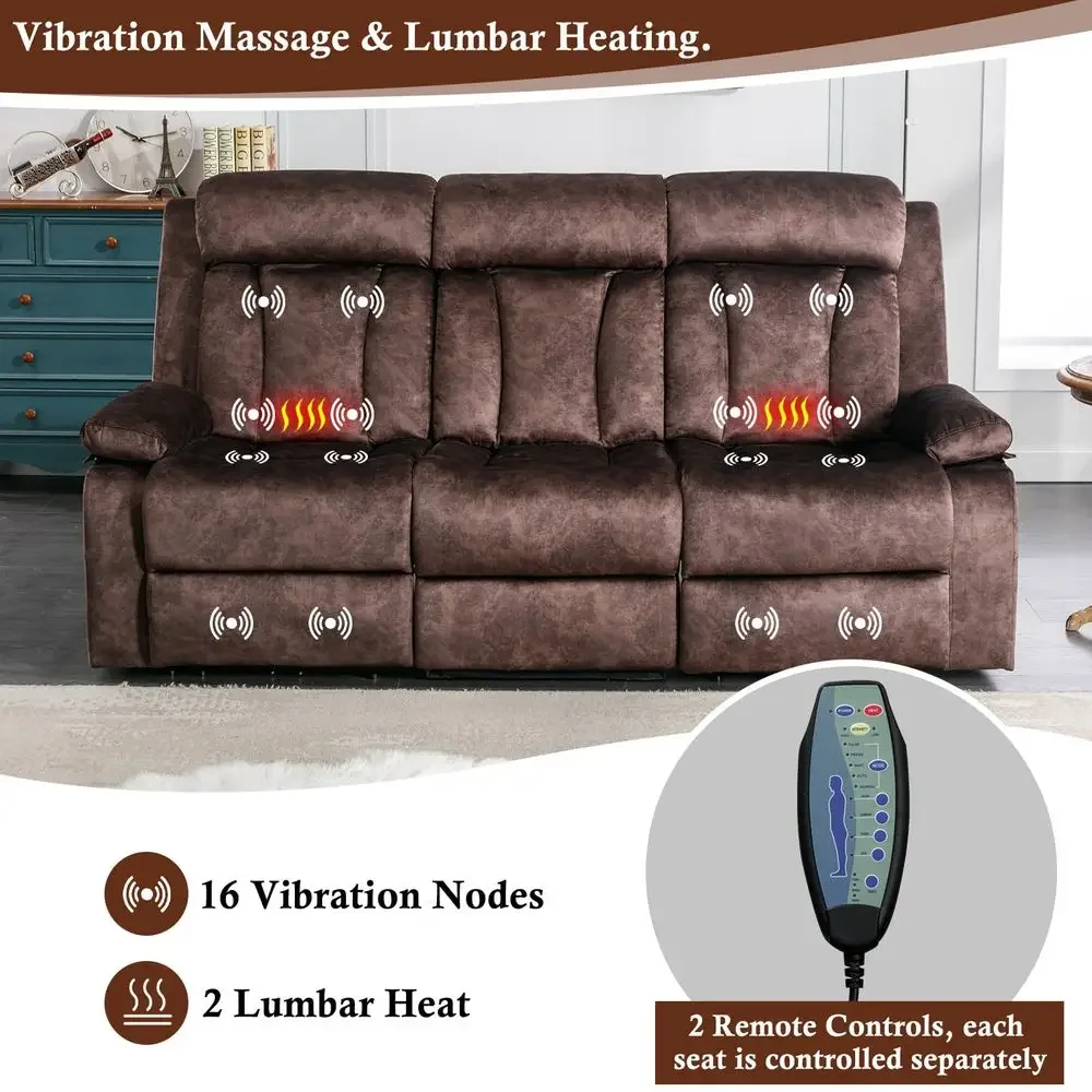 New Reclining SofaPower Recliner Sofa with Heat and Massage,Recliner Sofa with Drop Down Table,Reclining Couch 3 Seater for Livi