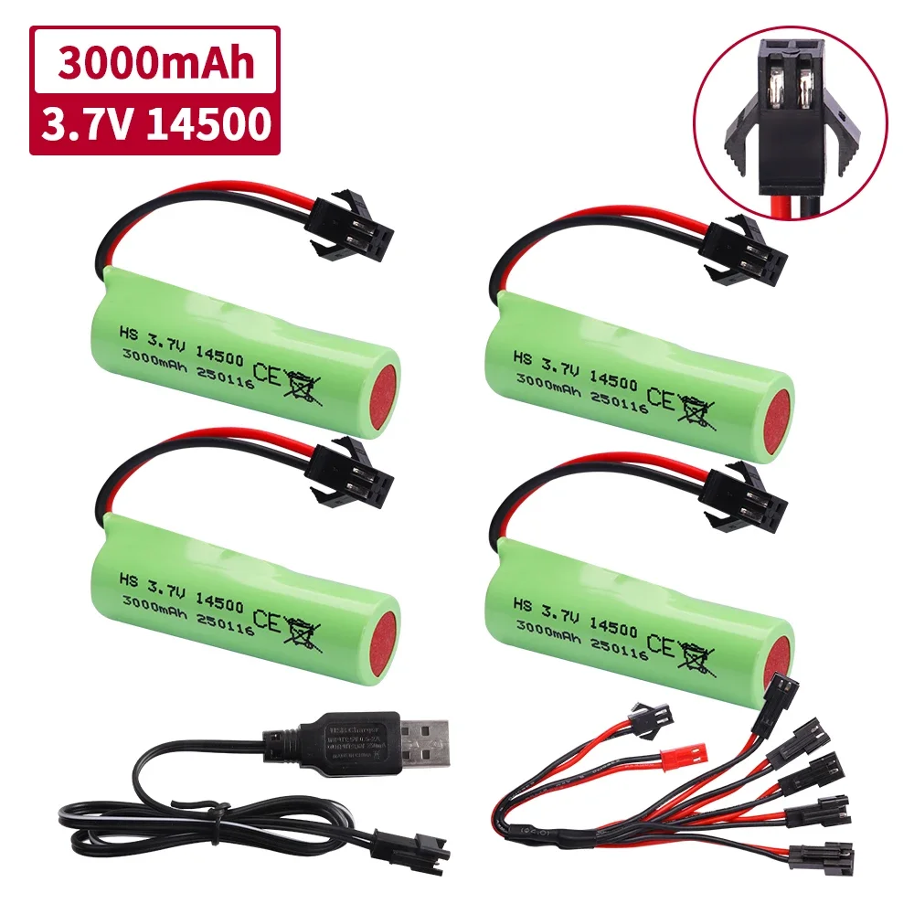 Upgrade 3.7V 14500 3000mah SM-2P Plug Battery With charging For C2 D828 RC Stunt Dump Car Toy Accessory
