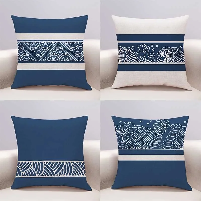 Chinese Wave Pillowcase Sofa Living Room Cushion Cover Bedhead Bedroom Pillow Cover Home Decoration