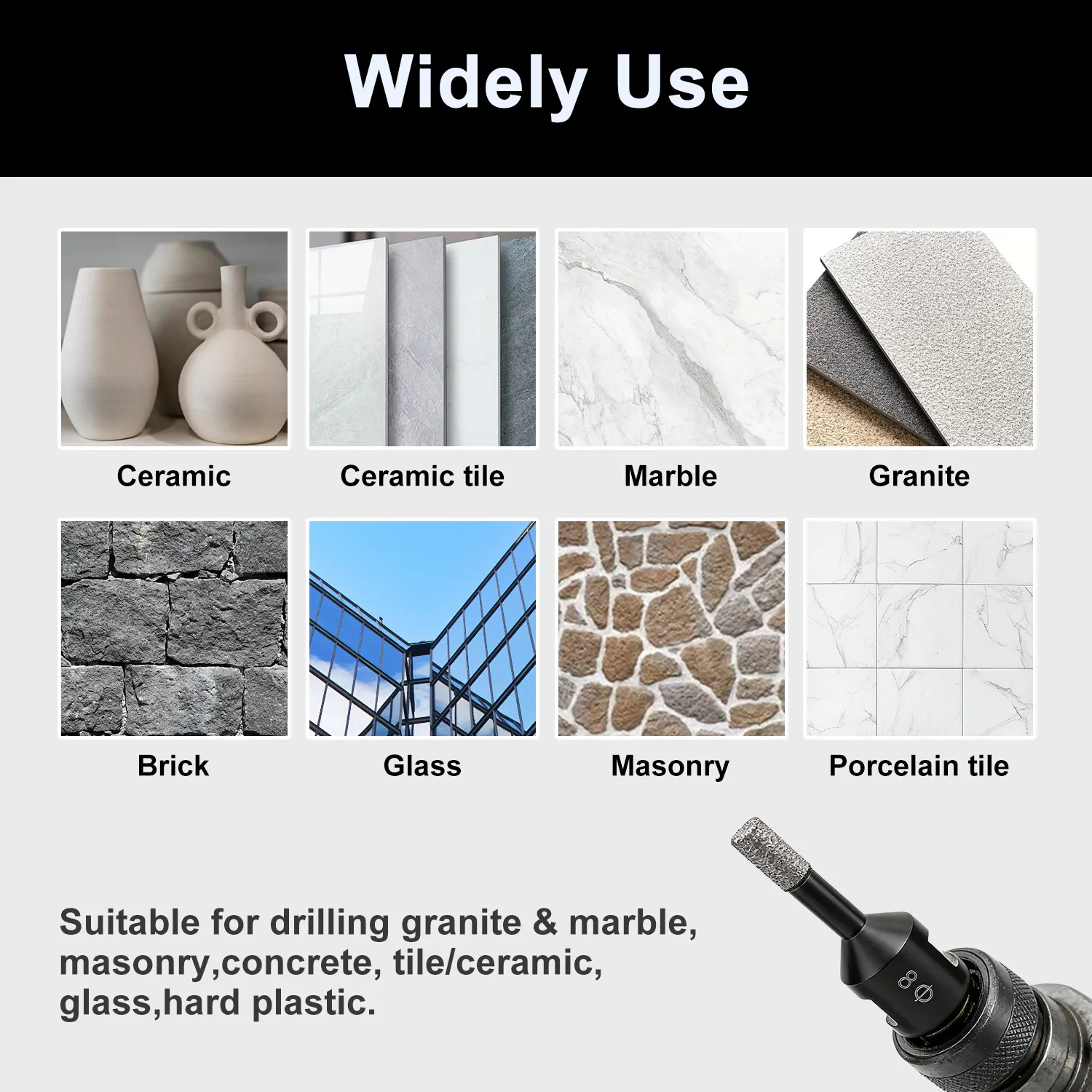 6-16mm Vacuum Brazed Diamond Hole Saw Set for Angle Grinder, 6/8/10/12/14/16mm, Dry Cut Drill Bit for Tile, Marble & Stone ﻿