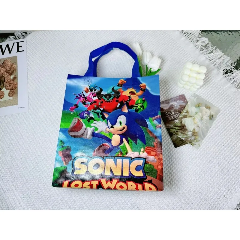 Sonic The Hedgehog Cartoon Non-woven Handbag Anime Figures Waterproof Tote Bags for Kids Stationery Storage Bag Party Supplies