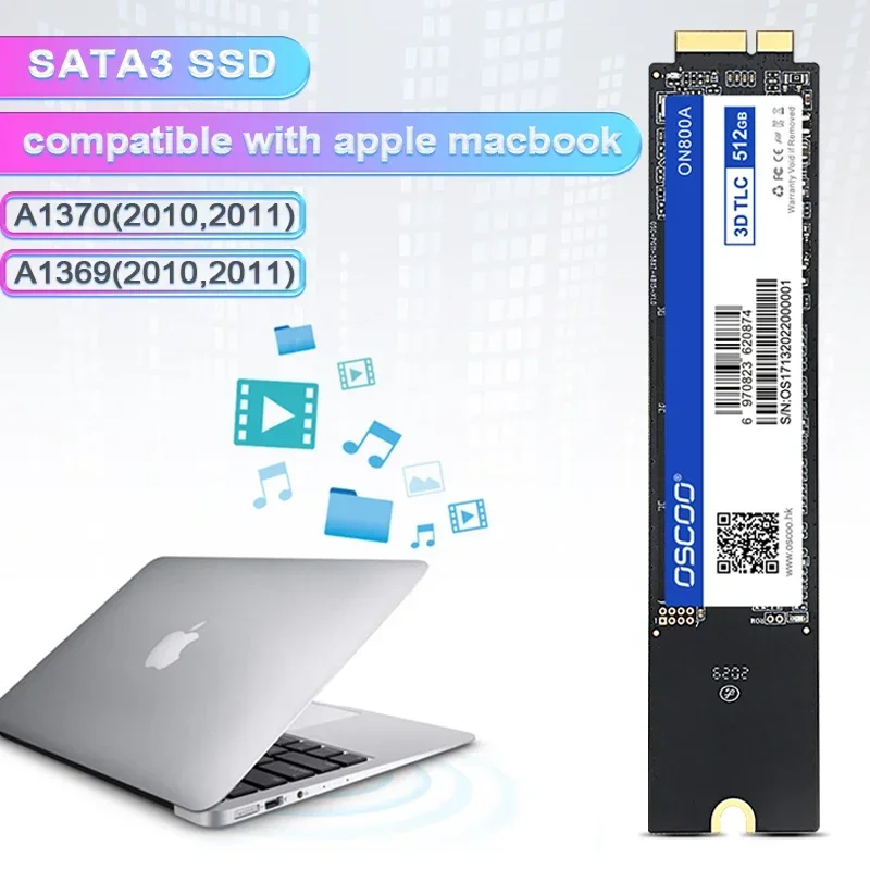 OSCOO-disco duro SATA 3 SSD para MacBook Air 2010, 2011, A1369, A1370, 6 + 12 Pines, M2, 256GB, 512GB, 1TB