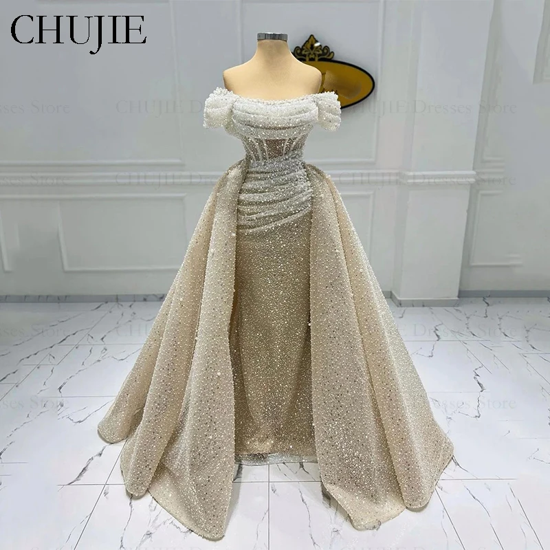 

Luxury Beaded Evening Dress 2025 Elegant Detachable Party Dress Off Shoulder Dubai Saudi Arabia Party Gowns Vestidos De Novia