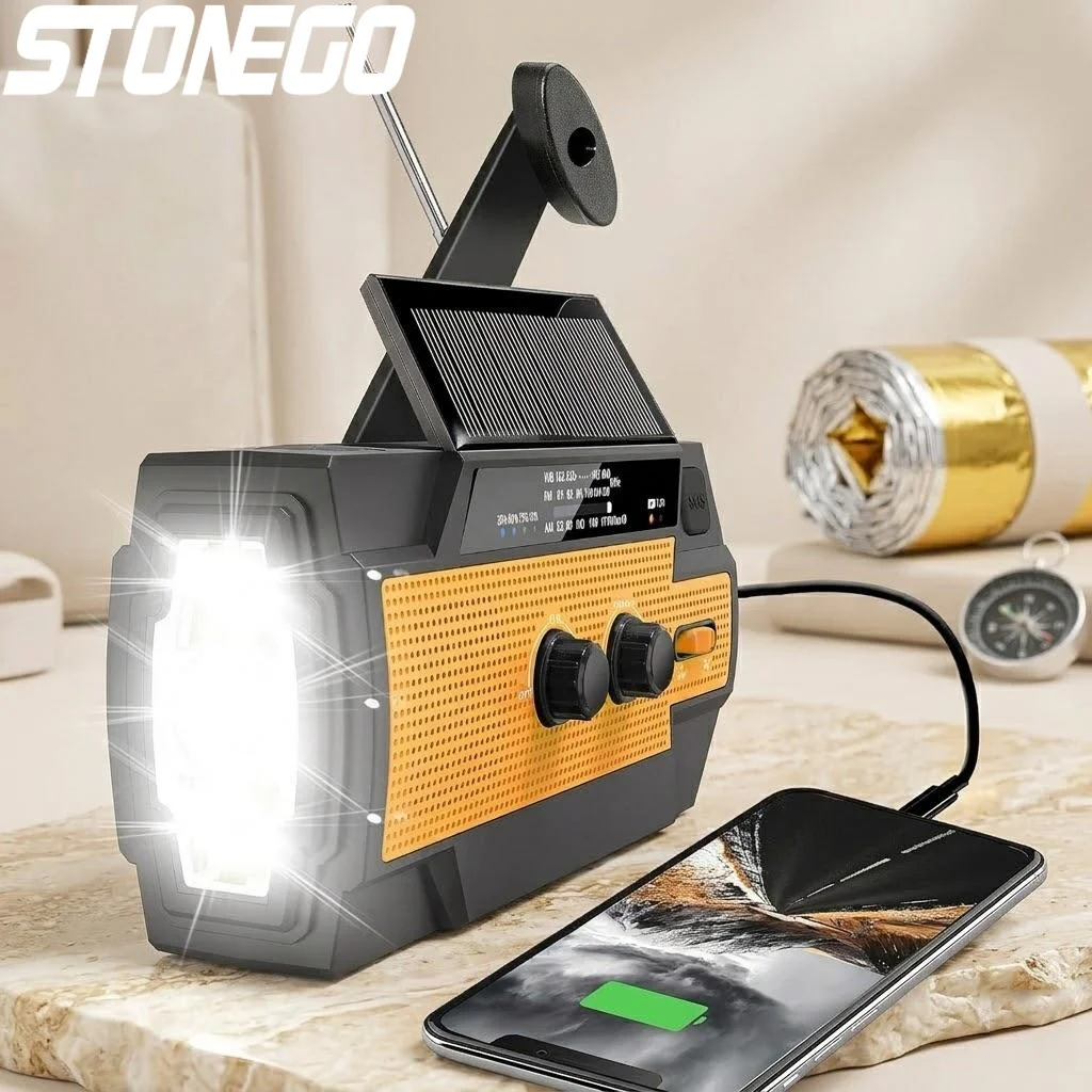 

Portable Solar Hand Crank AM FM NOAA Weather Radio 4000mAh Flashlight Phone Charger SOS Alarm Emergency Light