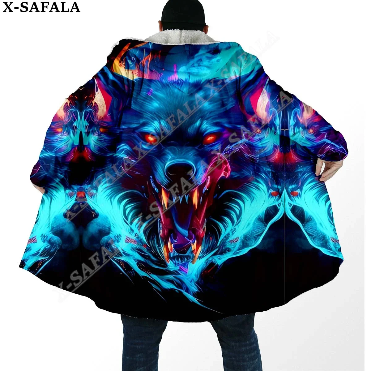 

Native Dark Angry Wolf Moon 3D Print Dream Cloak Thick Warm Hooded Men Overcoat Coat Windproof Fleece Cape Robe Blanket-11