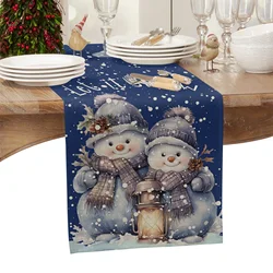 Christmas Snowman Snowflake Linen Table Runner Dresser Scarves Table Decor Winter Xmas Dining Table Runners Navidad Decorations