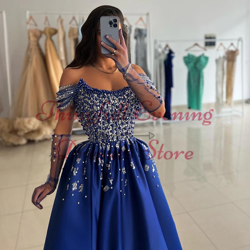 Thinyfull 2024 A-Line Prom Evening Dresses Strapless Beadings Side Slit Party Dress Formal Night Cocktail Prom Gowns Custom Size