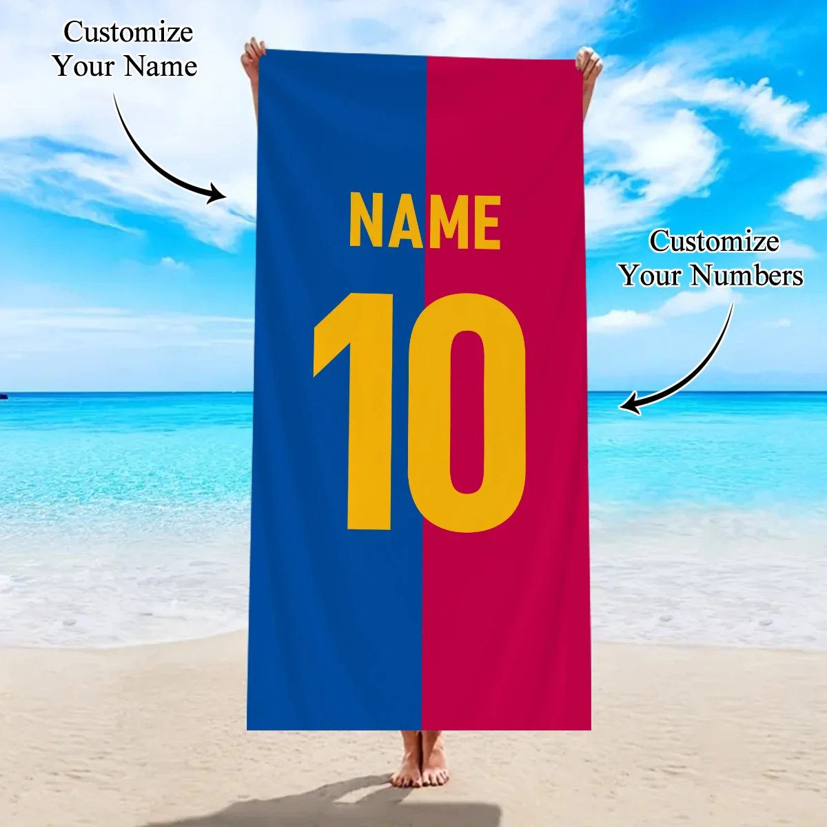 1pc Customized beach towels featuring photos of football stars, personalized team logos, player IDs, names, and photos