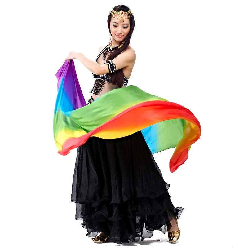 

Шелковая радужная пряжа 200X110 см, пряжа для танца живота, пряжа для танца живота, принадлежности для сцены для танца живота