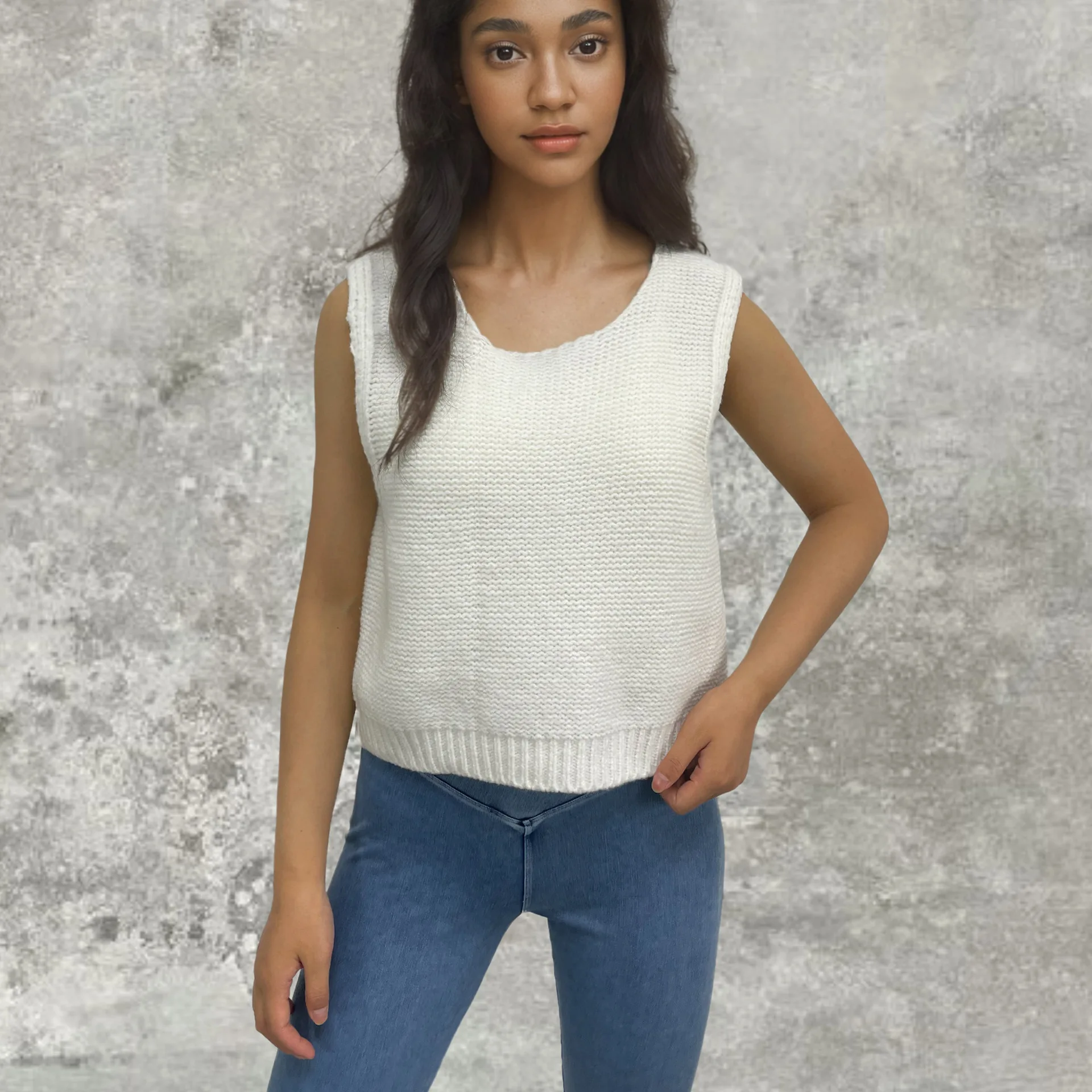 2025Women's Ort Weste Cardigan Pullover Baumwolle gestrickt vorne offen Knoten Design Farbe