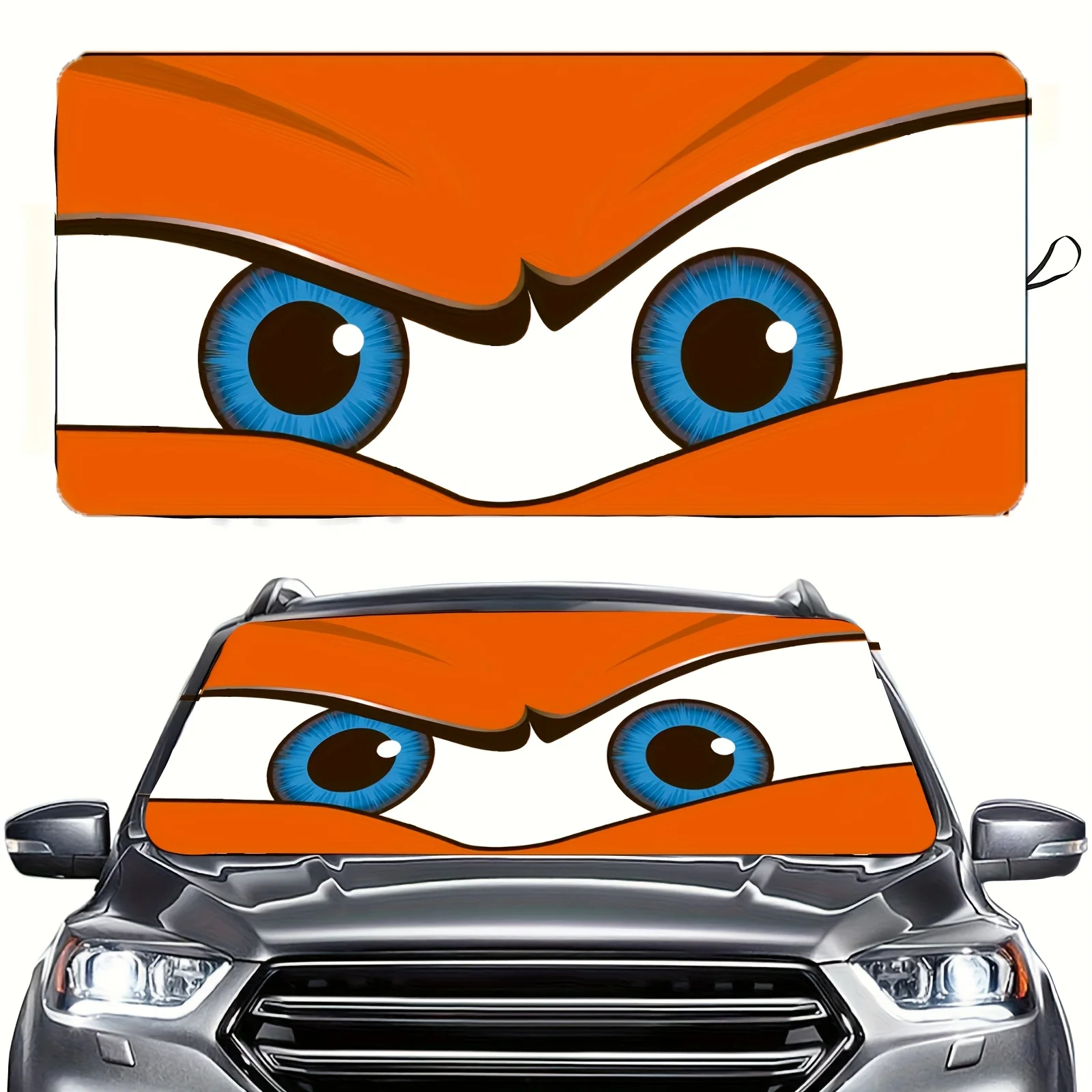 Automotive Sunshade With Fun Orange Pattern, Polyester Fiber, Roll-up Closure, UV Protection, Foldable Design For Vehicle Coolin