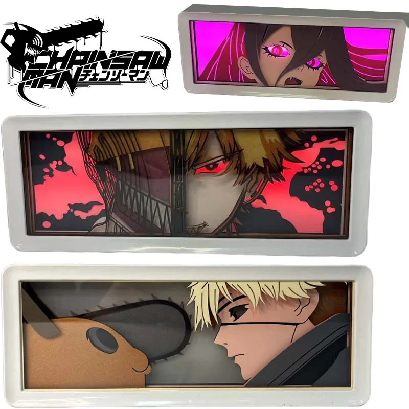 

Человек с бензопилой Denji Light Box Аниме Световой короб Глаз Лицо Лампа для украшения спальни Лайтбокс Манга Резьба по бумаге Настольная лампа