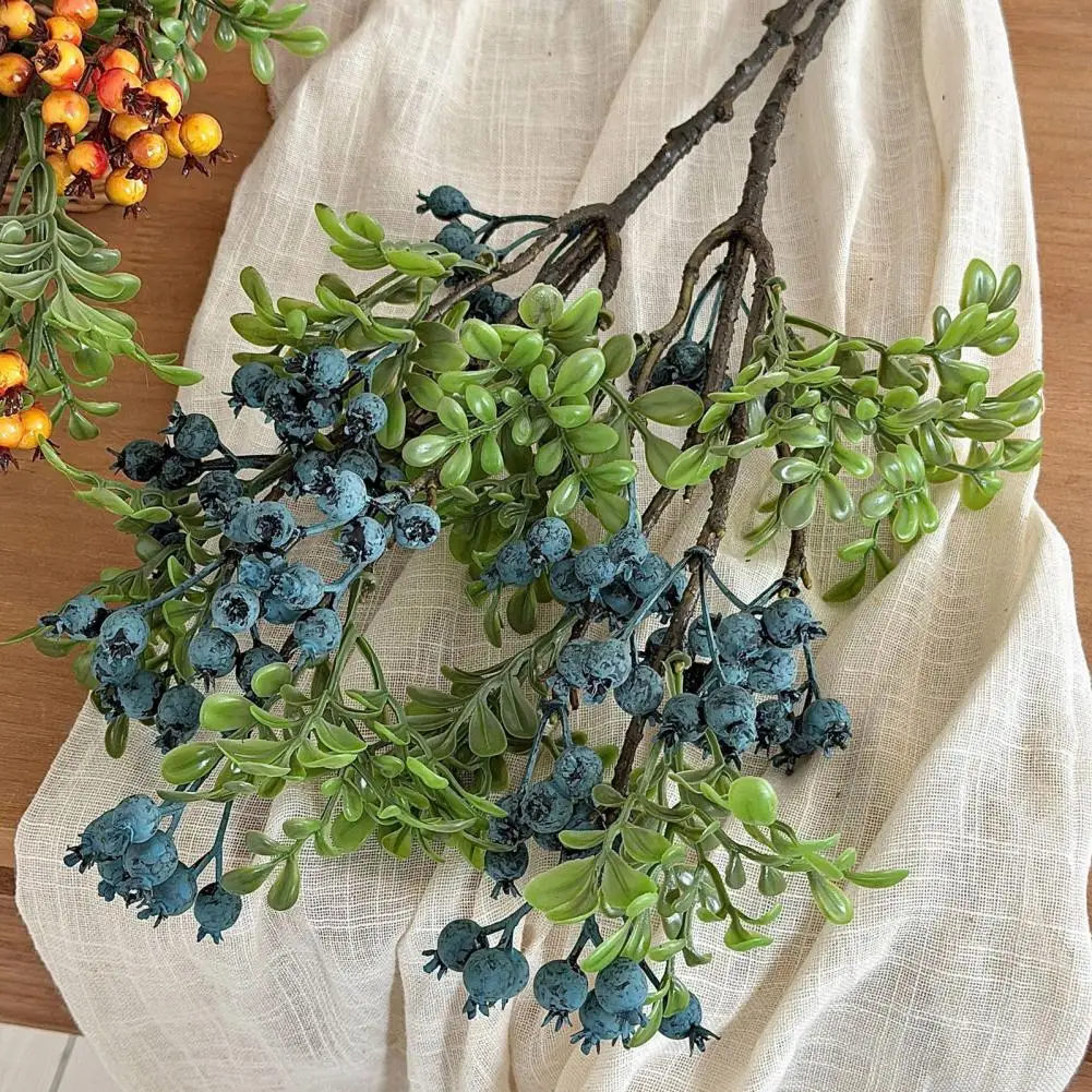 

Fake Berry Branch for Home Artificial Berry Branch with Realistic Faux Blueberries Decorative Fruit Stem Spray Leaf for Home