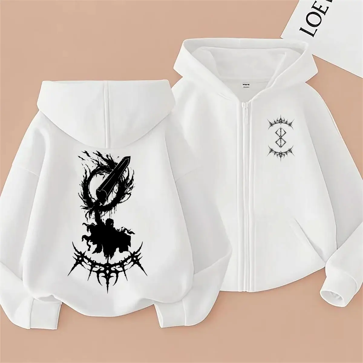 

Anime Berserk Guts Zipper Hoodie Harajuku Manga Skull Knight Gatsu Griffith Zodd Zip Up Hoodies Men Women Fashion Oversized Coat