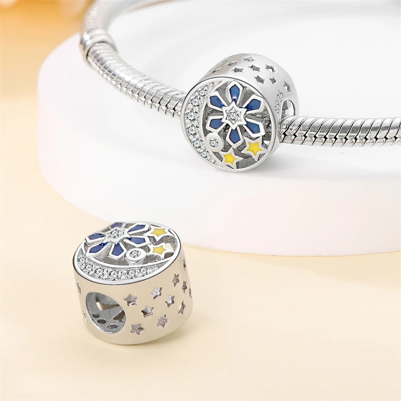 Original Charms 925 Silver snowflakes stars moon Beads Fit Charms Plata 925 Bracelets for Women Women Jewelry Making Diy
