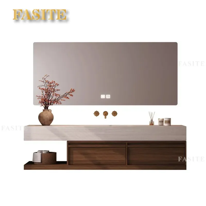 For Medieval Style Rock Slab Hot Bending Integrated Basin Bathroom Cabinet Vanity Hand Wash Face Table