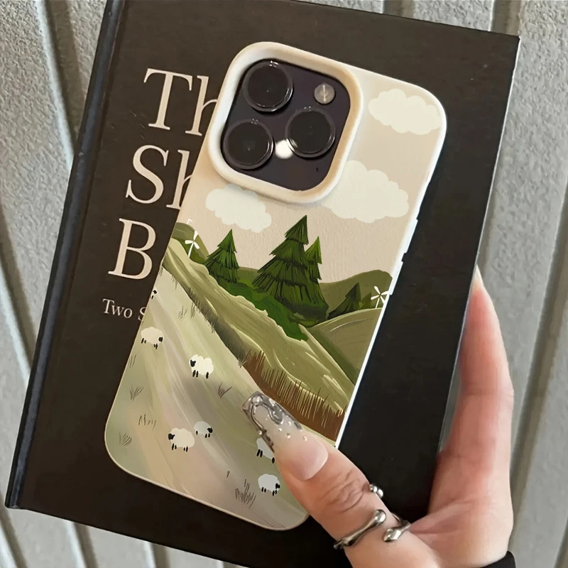 เคสโทรศัพท์ลายแกะสนามหญ้าและลิ้นจี่ สำหรับ Samsung Galaxy A17 A16 A26 A25 A24 A36 A56 A55 A54 S25 Ultra S24 Plus S23 FE S22