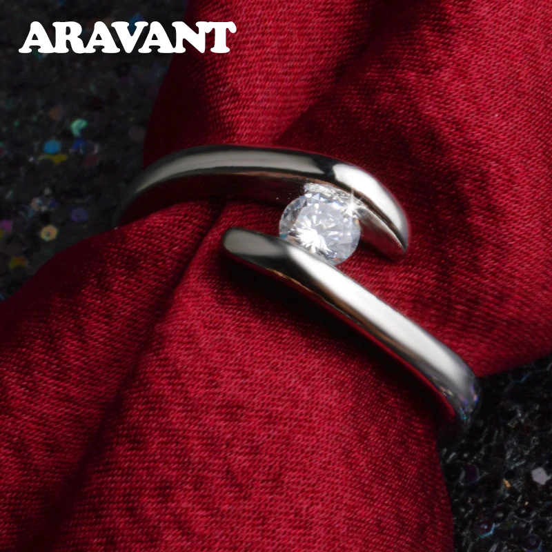 925 Silver Round Zircon Rings For Women Wedding Fashion Jewelry