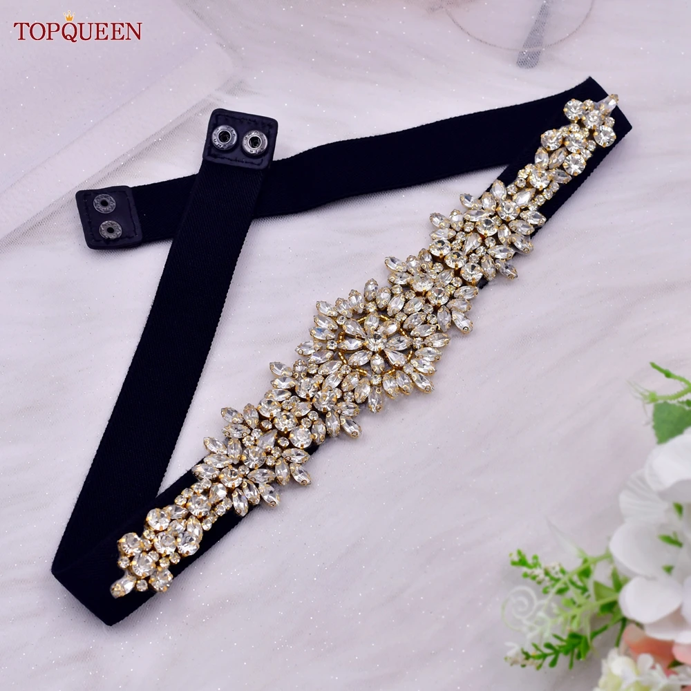 TOPQUEEN S319 Women Fashion Elastic Belt Black Wide Sash Rhinestone Decorative Coat Skirt Simple Dress Waistband Ladies Daily