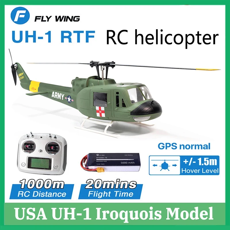 Flywing UH-1 V3 Huey RC Virtual Helicopter Simulation Model Remote Control Model Aircraft 470 Class with H1 Flight Control GPS