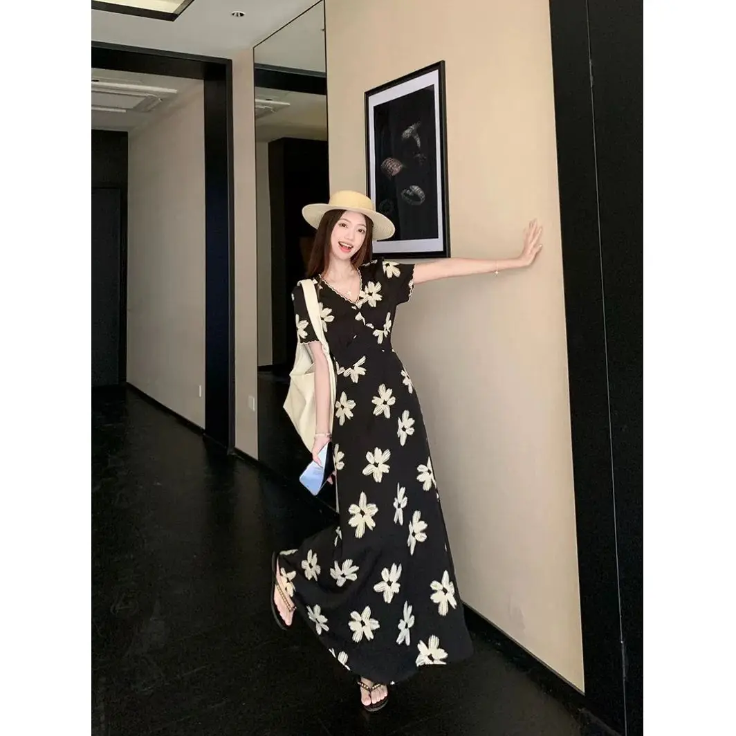 Stampa floreale Maxi Dr Estate da donna Nuovo ingombro in vita Dimagrante Vacanza Sle Sensazione di fascia alta Dr Or Sve V-...