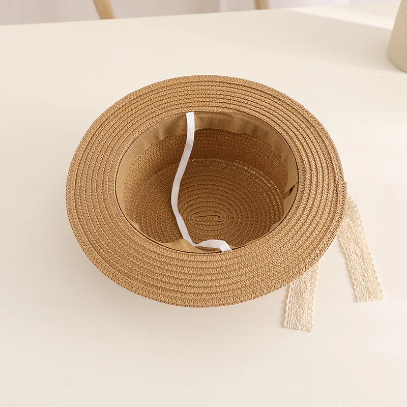 Cute Bow Lace Girls Straw Hat Spring Summer Breathable Sunshade Kids Sun Hat Outdoor Travel UV Protection Children Panama Cap