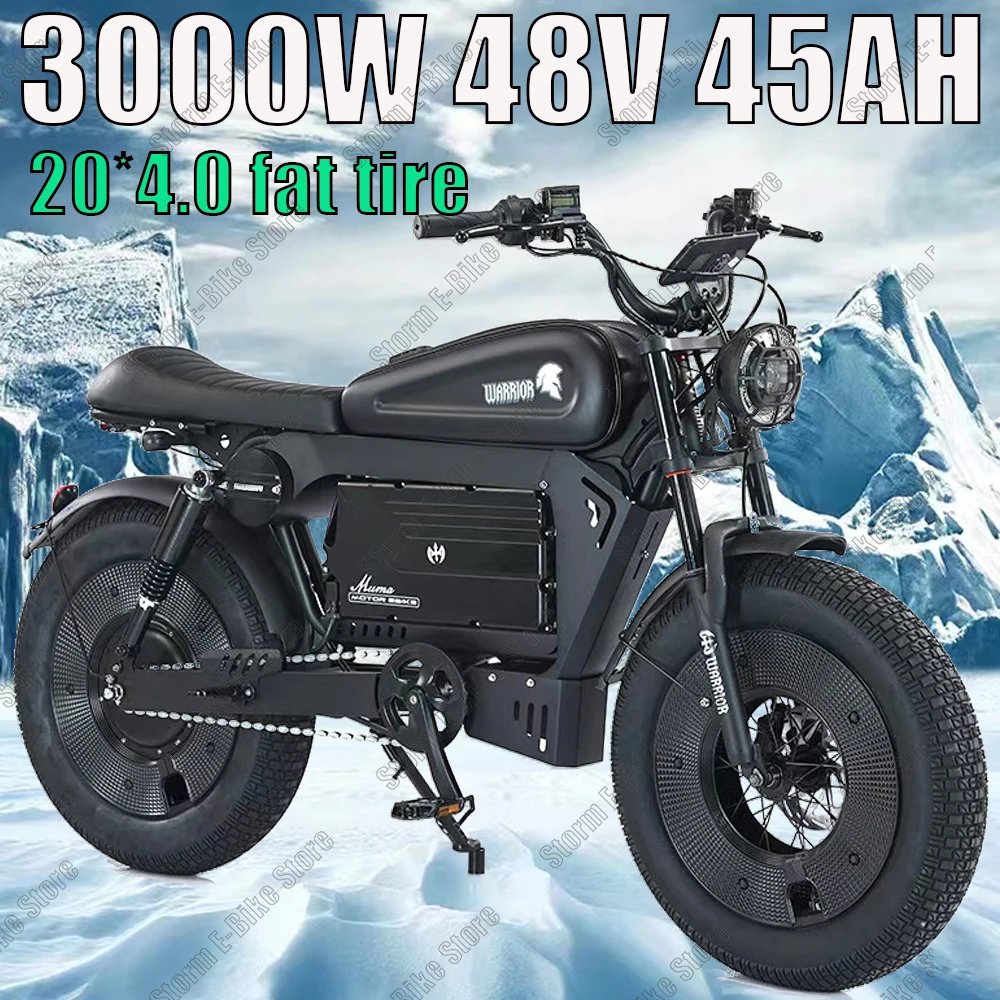 Adult Electric Bike 3000W 45AH Large Battery 20*5.0 Inch Fat Tire Mountain Electric Bike Off-Road Electric Motorcycle Style Snow