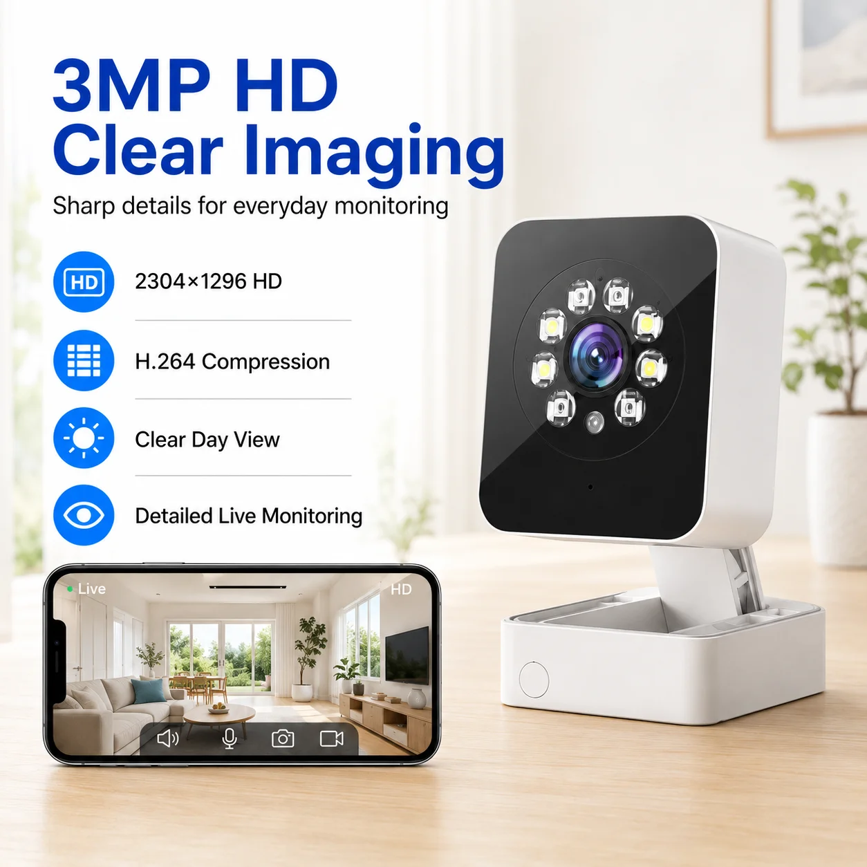 3MP Outdoor WiFi Camera with Dual-Light Night Vision, Foldable Mount IP65 Waterproof, Two-Way Talk, Free 7-Day Cloud Storage